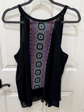 Black Aztec-Panel High Neck Camisole